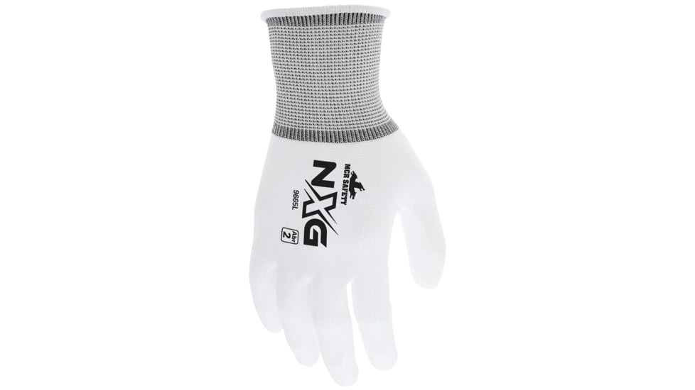MCR Safety NXG Work Gloves, 13 Gauge Nylon Shell, PU Palm and Fingertips, White, X - Small, 9665XS