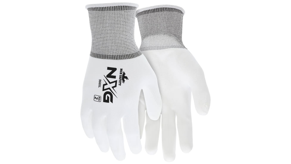 MCR Safety NXG Work Gloves, 13 Gauge Nylon Shell, PU Palm and Fingertips, White, X - Small, 9665XS