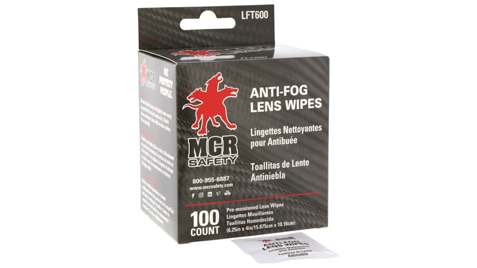 MCR Safety Pre-Moistened Anti-Fog Lens Wipes Individually Packaged Lens Cleaning Towelettes 100 Wipes Per Box 6 Boxes Per Case, One Size, LFT600