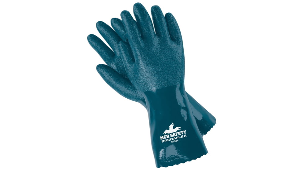 MCR Safety Predaflex Flexible Fully Coated Work Gloves, Nitrile Brushed Interlock Liner, 12in Gauntlet Cuff, Blue/White, Medium, 9792M