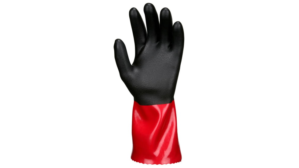 MCR Safety PredaStretch Work Gloves, 18 Gauge Seamless Nylon Shell, Full PVC Nitrile Coating with Sandy Finish, 12in Gauntlet Cuff, Red and Black, Small, MG9648S