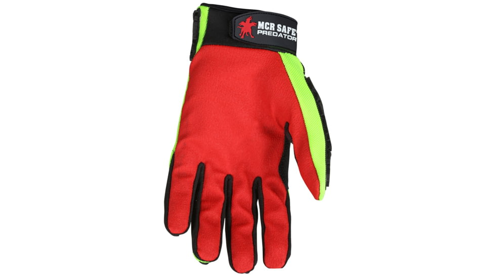 MCR Safety Predator Mechanics Work Gloves, Textured PVC Coated Synthetic Palm, Hi-Vis Spandex Back, Back of Hand Impact Protection, Red/Hi-Vis Lime, XX - Large, PD2901XXL