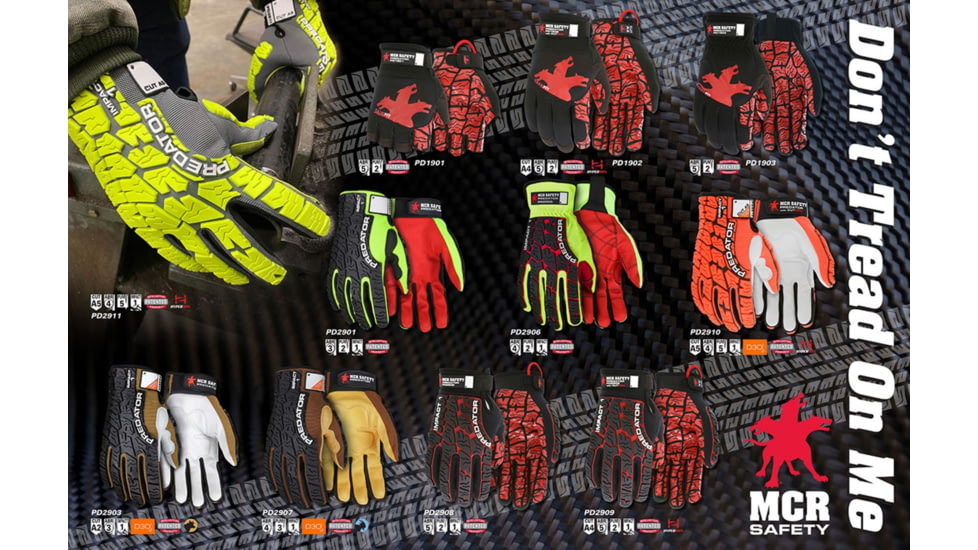 MCR Safety Predator Mechanics Work Gloves, Textured PVC Coated Synthetic Palm, Hi-Vis Spandex Back, Back of Hand Impact Protection, Red/Hi-Vis Lime, XX - Large, PD2901XXL