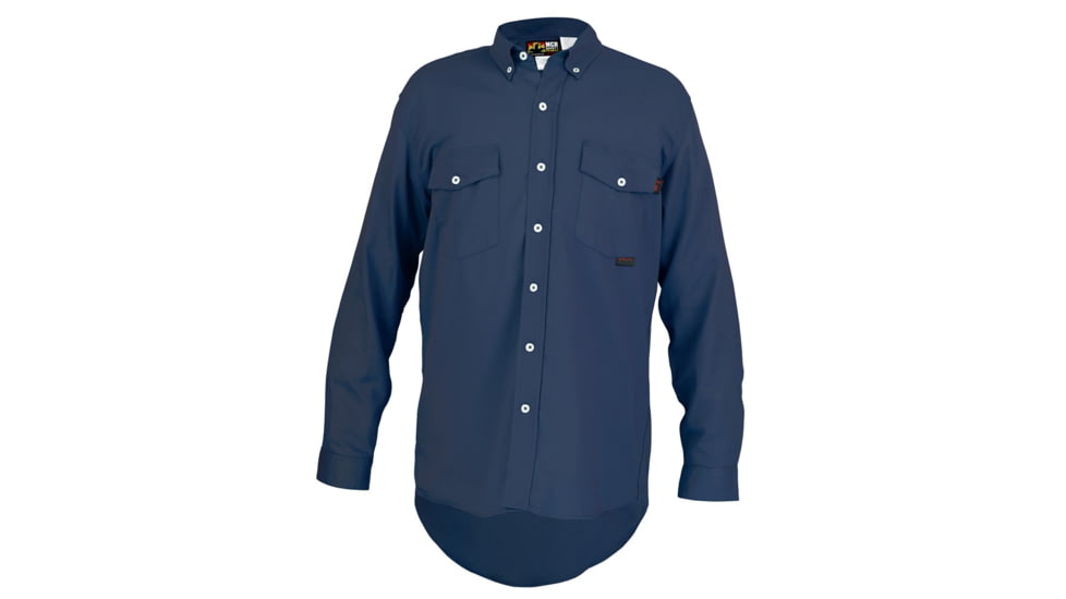 MCR Safety S1NX2 Flame Resistant Long Sleeve Work Shirt, 100% Cotton, Navy Blue, 2X, S1NX2