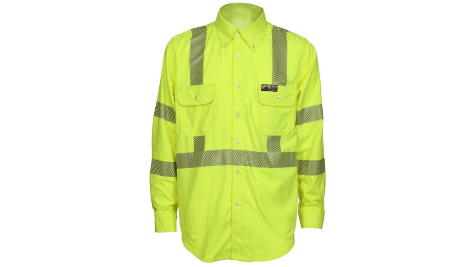 MCR Safety Summit Breeze Class 3 Flame Resistant Shirt, 5.5oz Inherent Blend, Long Sleeve with Vented Underarms and Back, CAT 2, Fluorescent Lime, S, SBS1027S