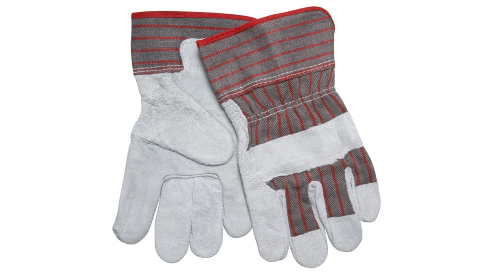 MCR Safety Split Leather Palm Work Gloves, Economy Grade Leather, 2.5in Starched Safety Cuff, Gray, Large, 1220S
