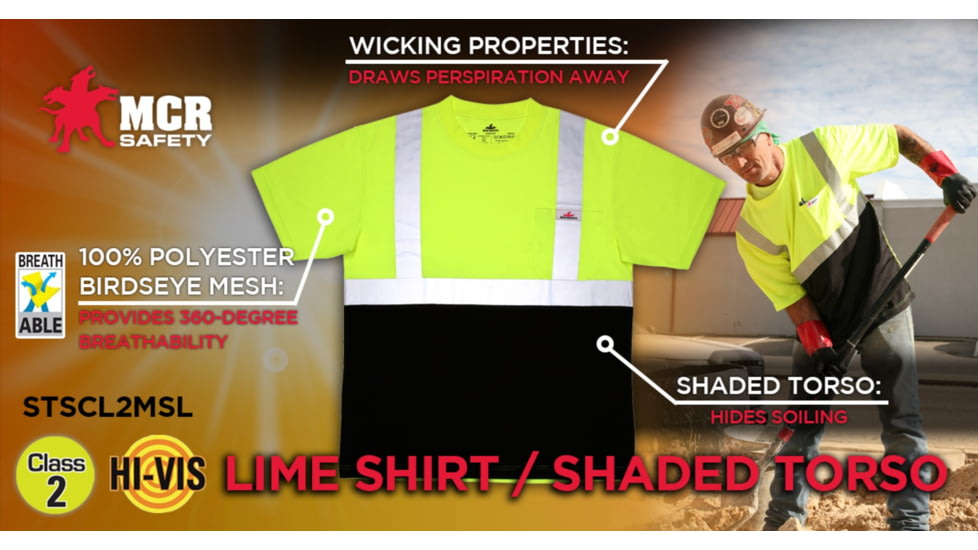 MCR Safety STSCL2MSLX3 Hi Vis Safety Work T-Shirts, Soft Poly Birdseye Mesh, Short Sleeve and Tagless Design, ANSI 107 Type R Class 2, Fluorescent Lime, 3X, STSCL2MSLX3