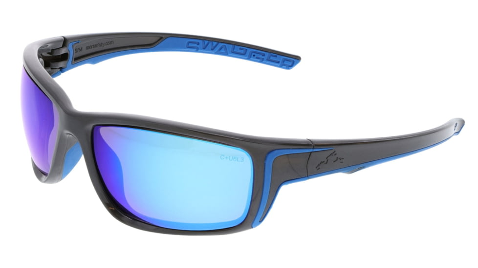 MCR Safety Swagger SR4 Series Safety Glasses, TPR from Temples to Nose Piece, Blue Diamond Mirror, One Size, SR438B