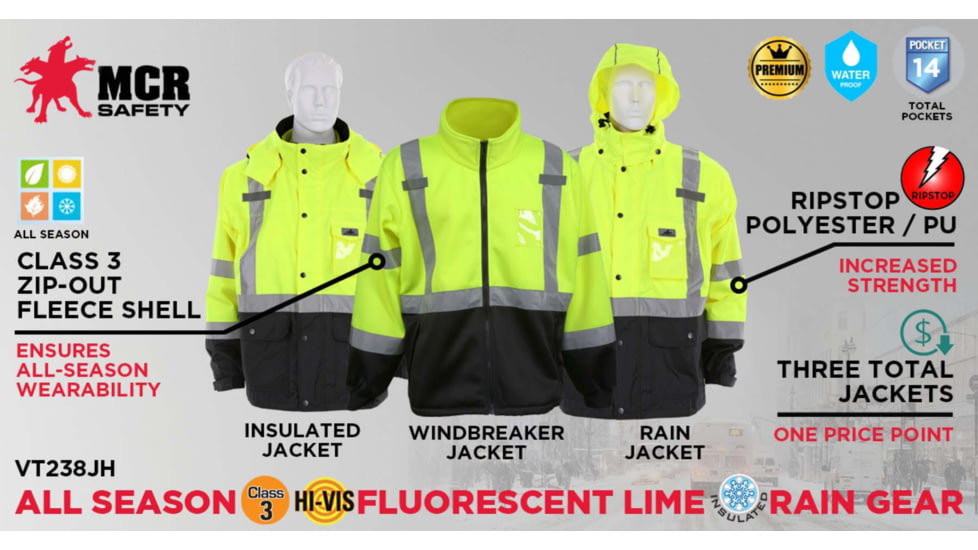 MCR Safety Vortex, 3-in-1 Jacket, Lime, Class 3 - VT238JHXL