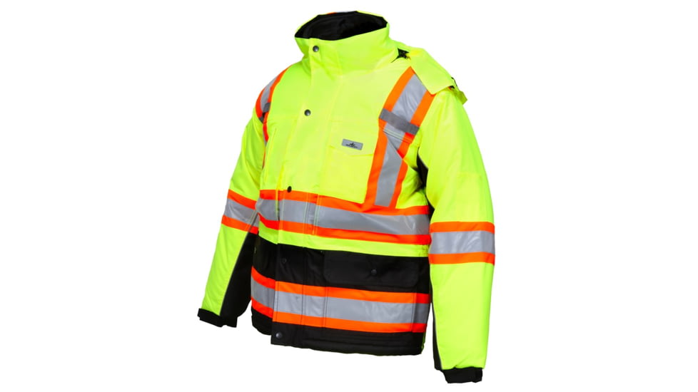 MCR Safety Vortex Hi-Vis Rainwear Winter Jacket with Detachable Hood and Zip Out Fleece Liner, Double Insulated Rip Stop Poly/PU, ANSI 107 Class 3 and CSA Z96 Class 2 Level 2, Lime, 2X, VT38JHX2