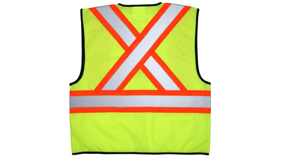 MCR Safety VWCCS2LXL Hi Vis Reflective Safety Vest, ANSI Type R Class 2, 4in Silver Stripes, Zipper Front Closure, Fluorescent Lime, XL, VWCCS2LXL
