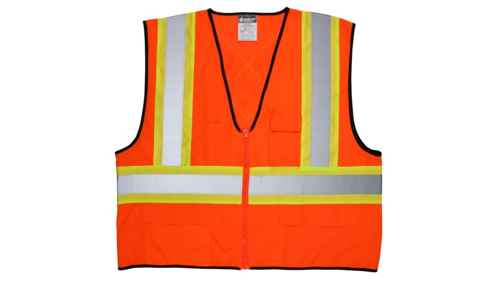 MCR Safety VWCCS2OX4 Hi Vis Reflective Safety Vest, ANSI Type R Class 2, 4in Silver Stripes, Zipper Front Closure, Fluorescent Lime, 4X, VWCCS2OX4