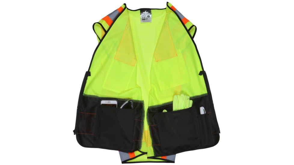 MCR Safety WCCL2MLSZM Hi Vis Reflective Safety Vest, ANSI Type R Class 2, 4in Silver Stripes, Zipper Front Closure, Fluorescent Lime, M, WCCL2MLSZM
