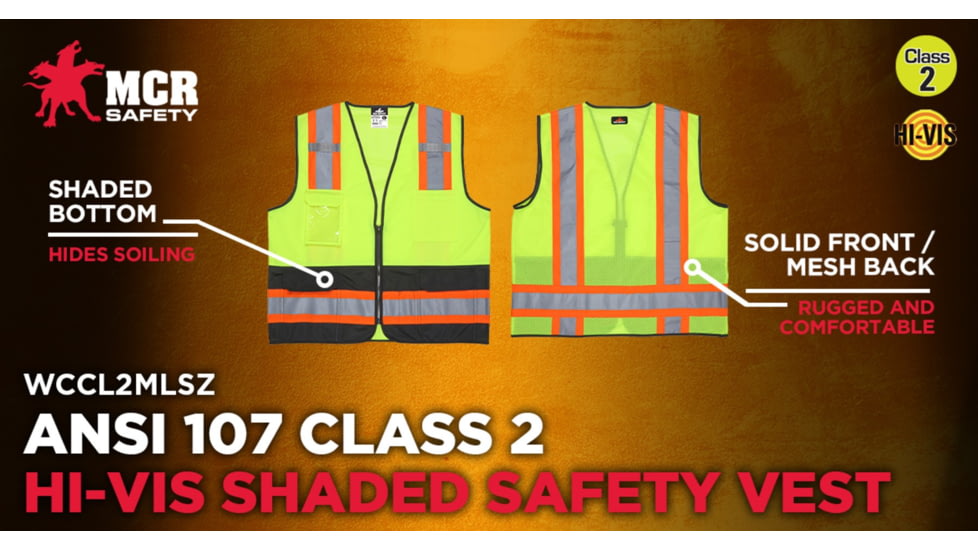 MCR Safety WCCL2MLSZM Hi Vis Reflective Safety Vest, ANSI Type R Class 2, 4in Silver Stripes, Zipper Front Closure, Fluorescent Lime, M, WCCL2MLSZM