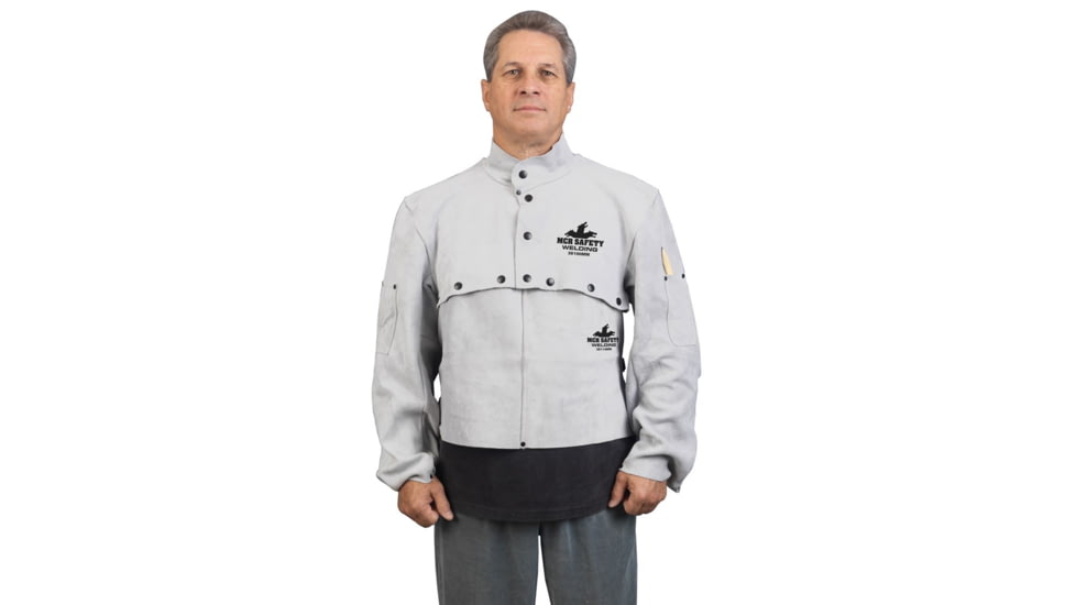 MCR Safety Welding Cape Sleeve with Open Back, 2 Pockets, Gray, L, 38100MWL