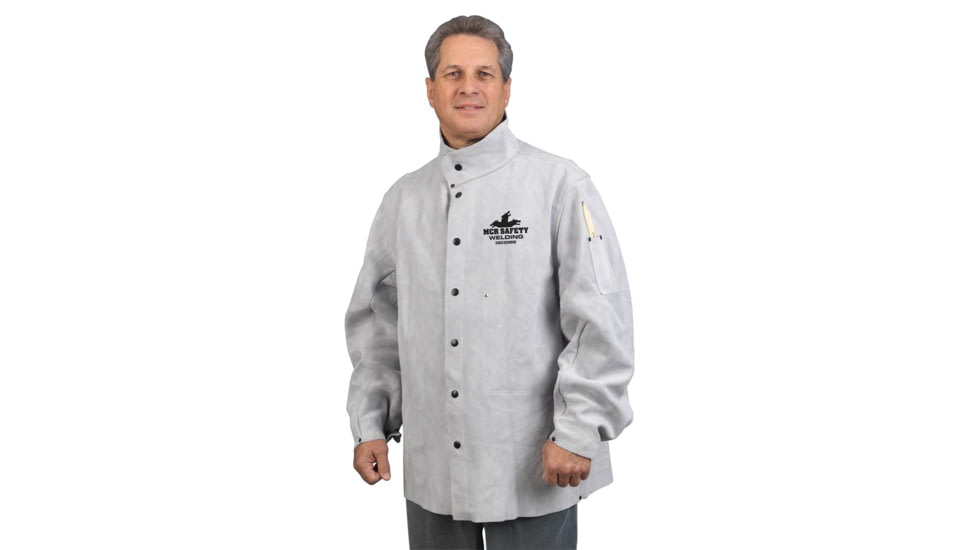 MCR Safety Welding Jacket, 30in with 3 Pockets, Gray, M, 38030MWM