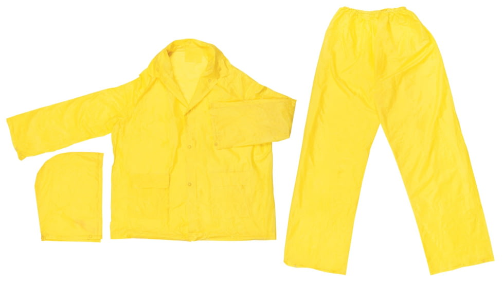 MCR Safety Zodiac Series Lightweight 3 Piece Waterproof Rain Suit, .10mm Single Ply PVC, Rain Jacket, Detachable Hood and Bib Pants, Yellow, 4X, O503X4
