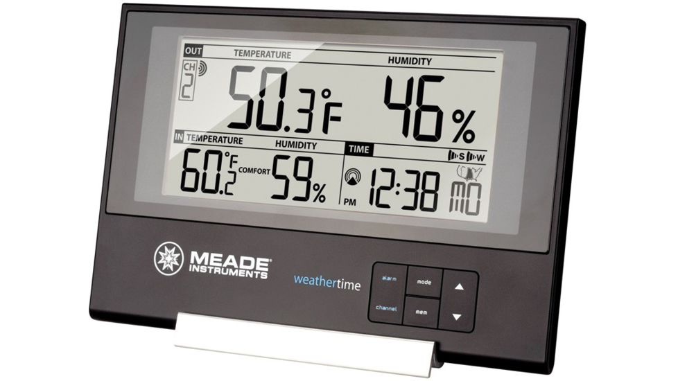 Meade Slim Line Personal Weather Station with Atomic Clock, Multiple Languages, Black, TE256W
