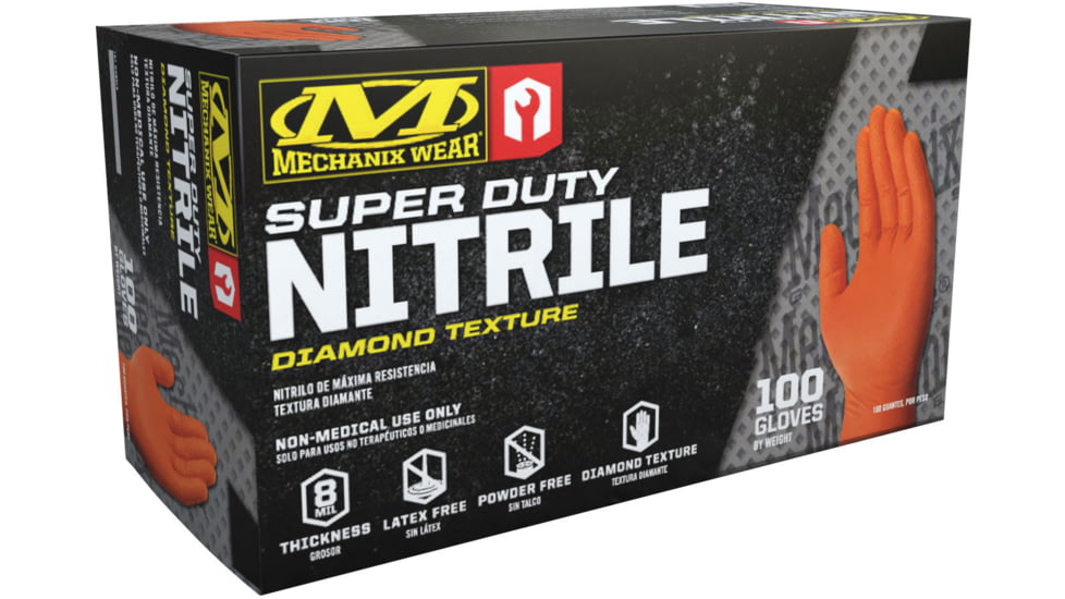Mechanix Wear 100 CT Nitrile 8 Mil Gloves - Mens, Orange, Medium, D01-09-009-100