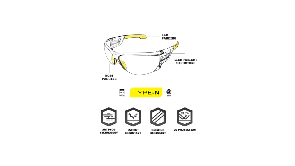 Mechanix Wear Vision Type-N Safety Glasses, Clear/Black, One Size, VNS-10AA-BU