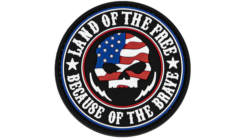 Merica Life Land of the Free, Because of the Brave - Flag Skull Patch, 3, LOF-FLAG-SKULL