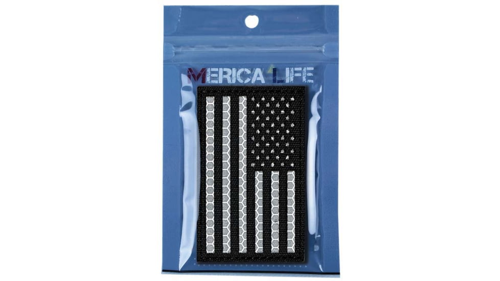 Merica Life Reflective US Flag Patch, Black and White, 3 x 2, REF-USFLAG-BW