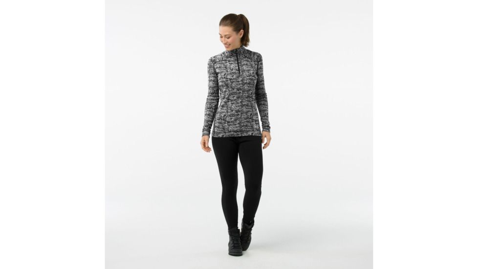 Smartwool Merino 250 Baselayer Pattern 1/4 Zip-Women's, Black-Moonbeam Heather, Extra Small, SW0NP222A51-XS