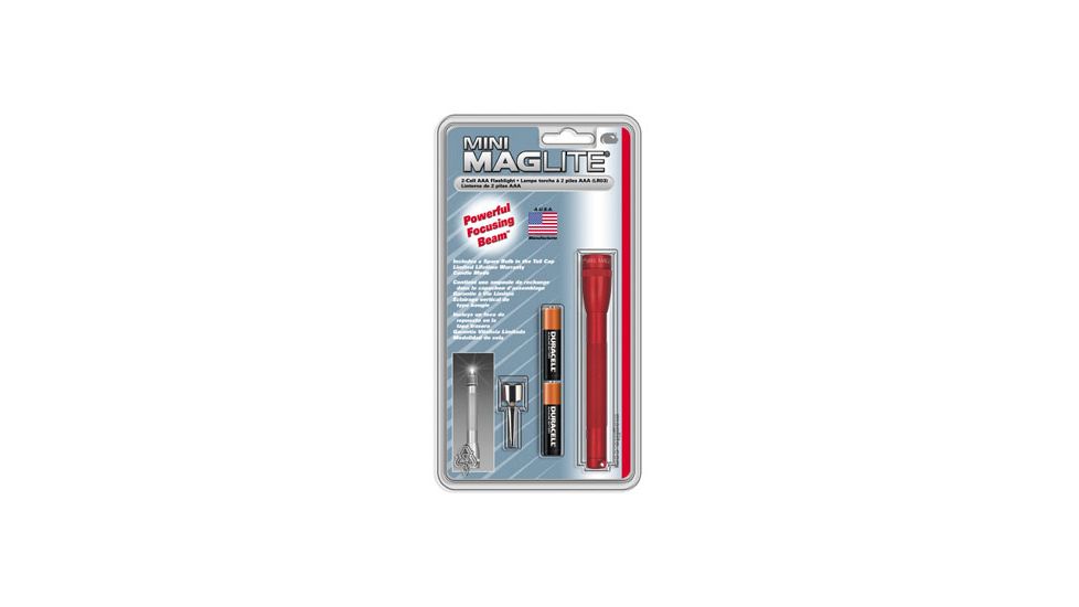 MagLite Mini 2 Cell AAA Incandescent Flashlight, Red, Blister Pack, M3A036