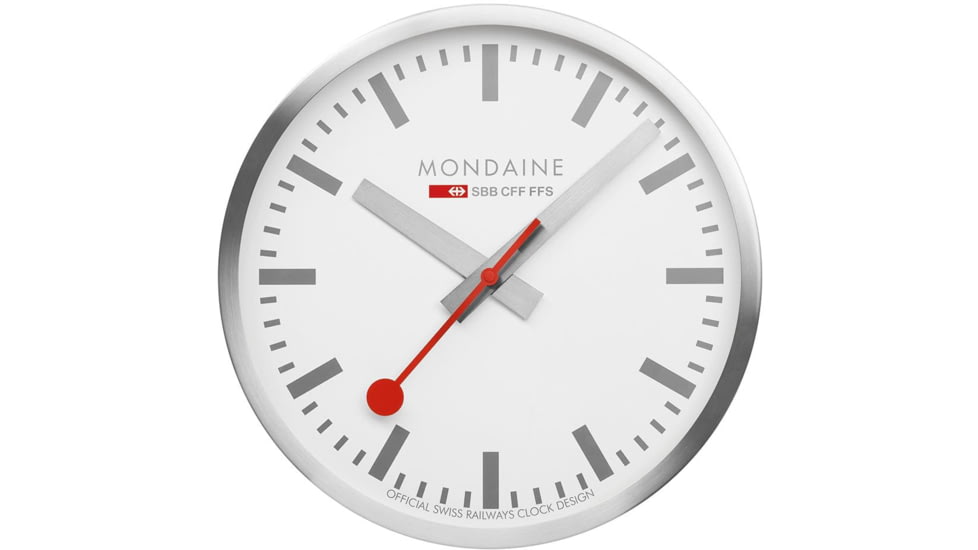 Mondaine Official Swiss Railway Clock w/Sweeping Hand, Silver, 25cm, A990.CLOCK.18SBV