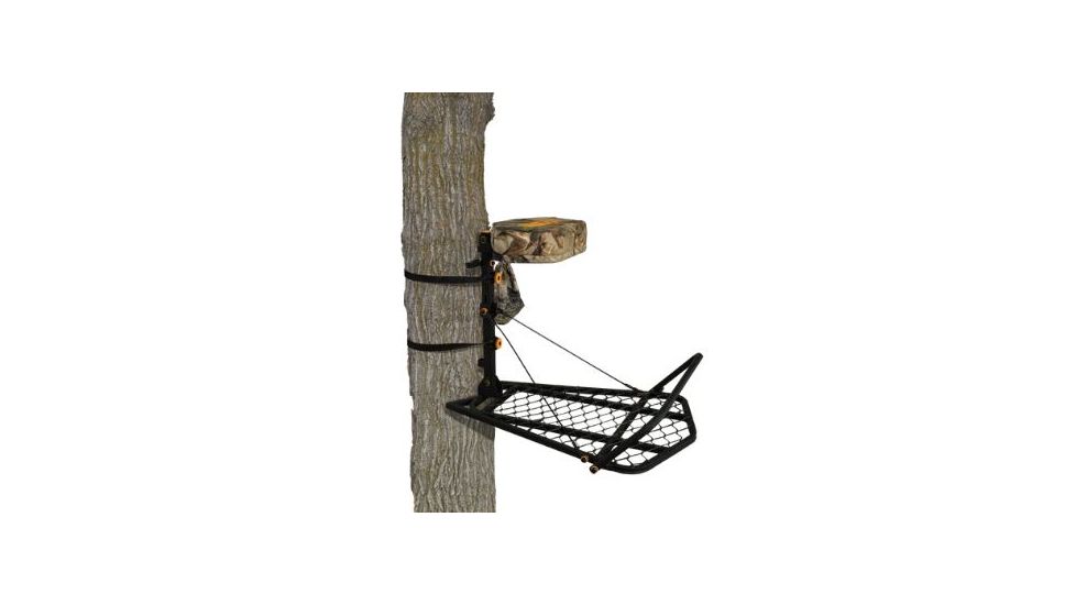 Muddy Outfitter Fixed Position, includes 1-1in Silent Cam-Buckle Strap, 1-1in Ratchet Strap, Accessory Bag, Full Body Arrest Harness, Black/Camo MFP3205