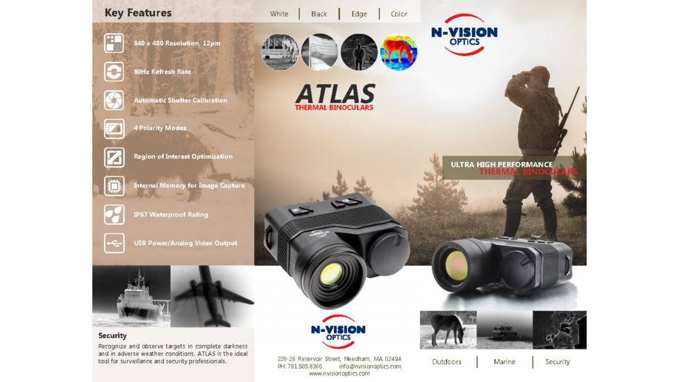 N-Vision Optics ATLAS 50mm Thermal Binocular, F1.2 Germanium, 60 Hz Refresh Rate, Black, ATL50