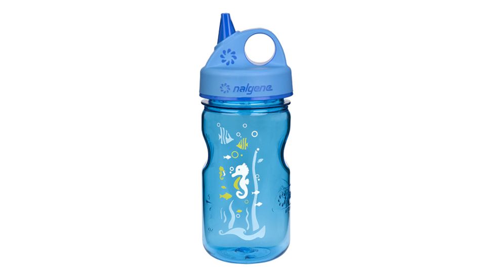 Nalgene Grip-N-Gulp Kids Water Bottle, Blue With Seahorse Art 703121