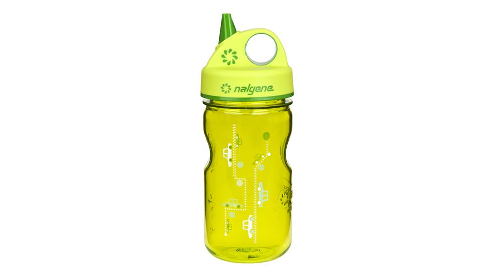 Nalgene Grip-N-Gulp Kids Water Bottle, Spring Green With Car Art 703120
