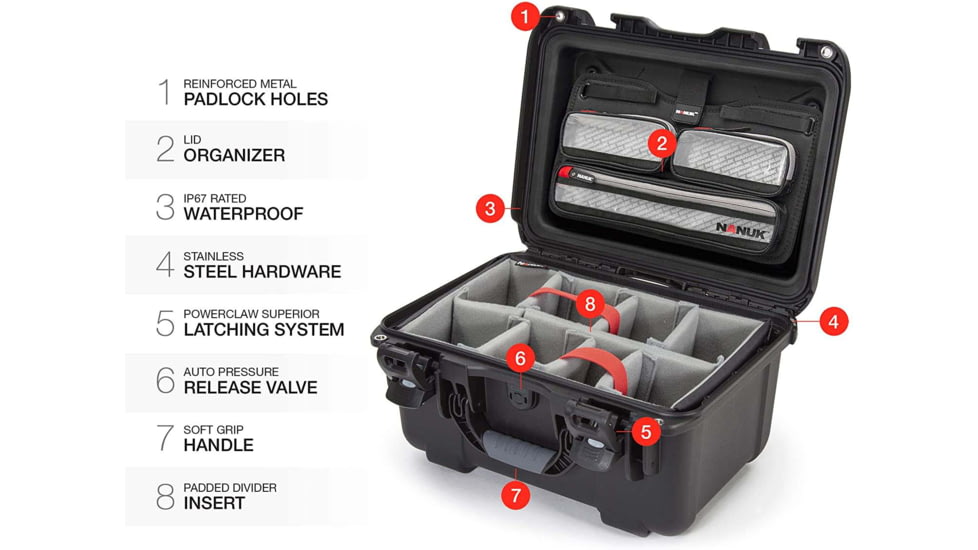 Nanuk 918 Case with Lid Organizer and Divider, Black, 918S-060BK-0A0