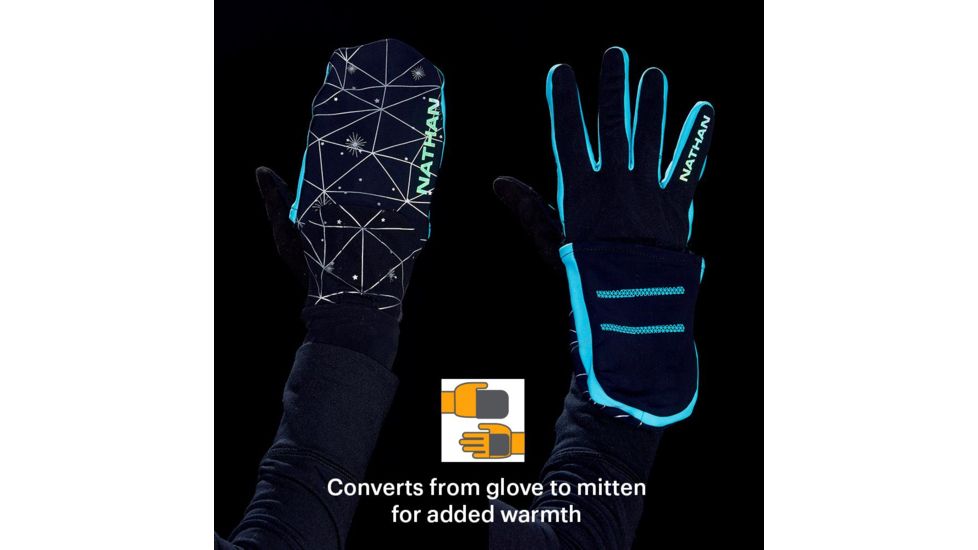 Nathan HyperNight Reflective Convertible Glove/Mitt - Womens, Galaxy Black, Extra Small, NS5511-0465-31