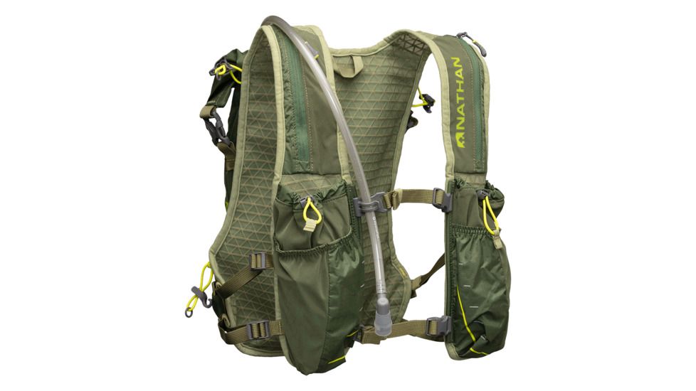 Nathan TrailMix Mens Race Pack, Bronze Green/Mosstone/Nuclear Yellow, 12L, NS4765-0423-00