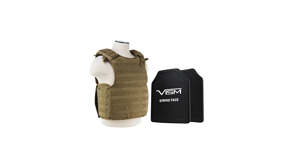 NcSTAR Expert Carrier Vest w/Two 11x14in Shooters Cut Hard PE Ballistic Panels, Tan, Medium - 2XL BPLCVPCVX2963T-A