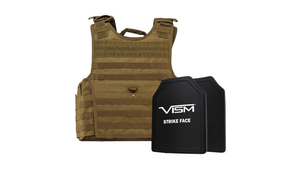 NcSTAR Expert Carrier Vest w/Two 11x14in Shooters Cut Hard PE Ballistic Panels, Tan, Medium - 2XL, BPLCVPCVX2963T-A