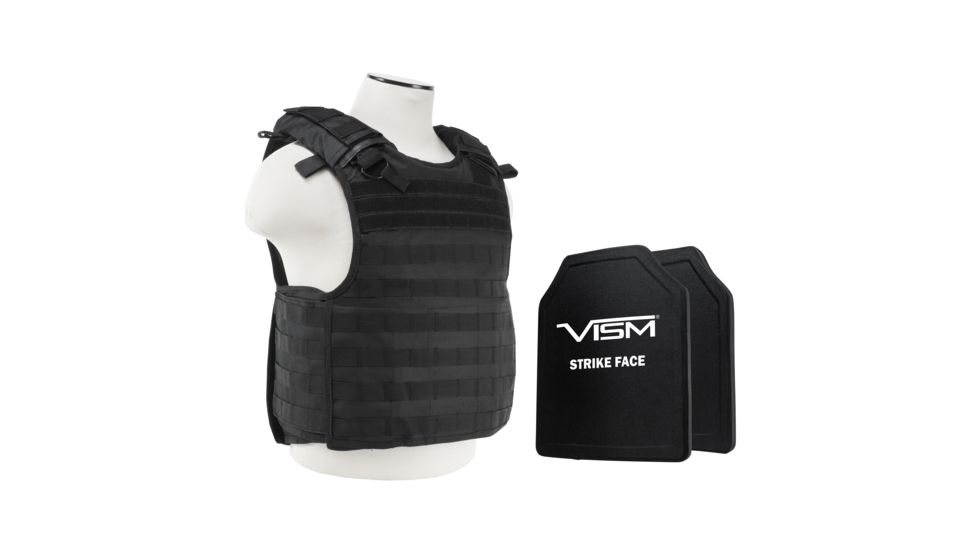 NcSTAR Quick Release Carrier Vest w/Two 11x14in Shooters Cut Hard PE Ballistic Panels, Black, Medium - 2XL, BPLCVPCVQR2964B-A