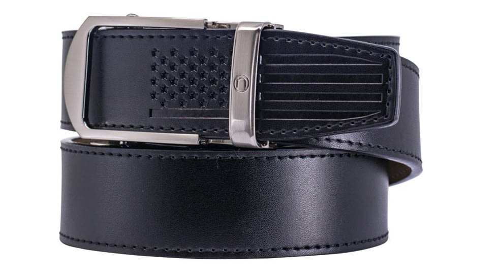 Nexbelt Smooth USA Flag Tip Debossed Dress Belt, Non-EDC, Black, PCH6236