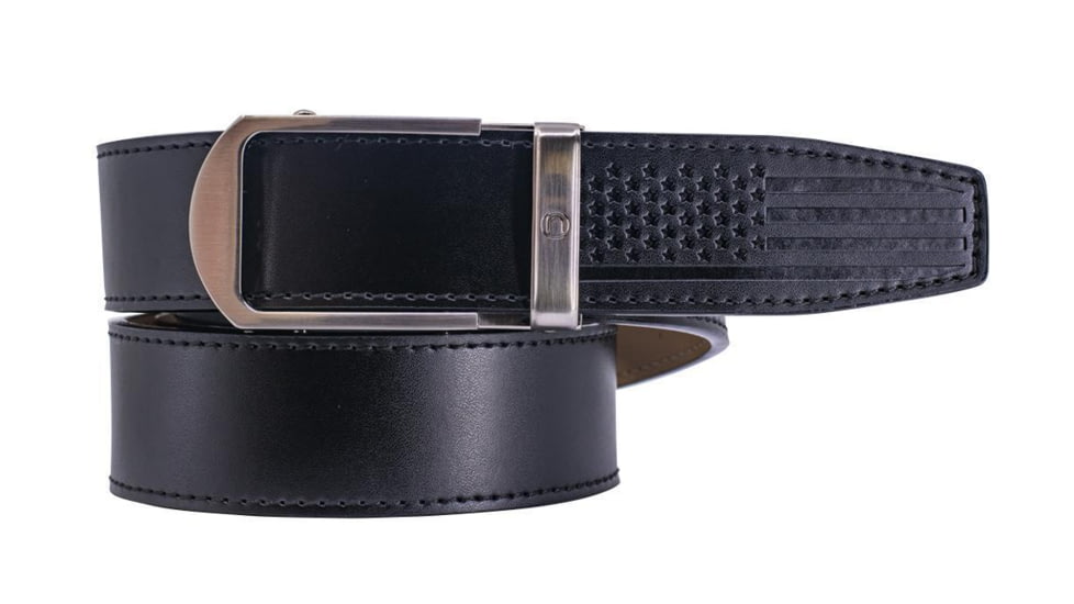 Nexbelt Smooth USA Flag Tip Debossed Dress Belt, Non-EDC, Black, PCH6236