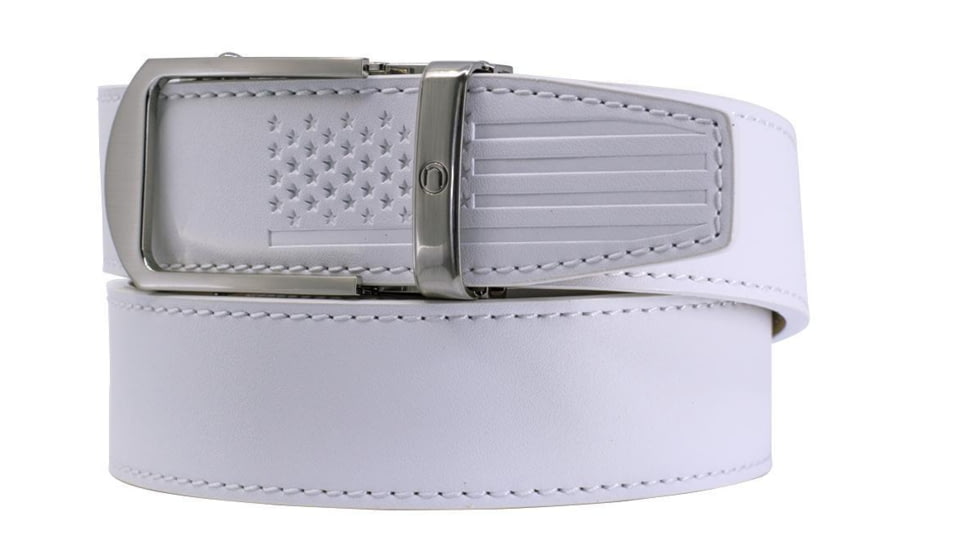 Nexbelt Smooth USA Flag Tip Debossed Dress Belt, Non-EDC, White, PCH6243