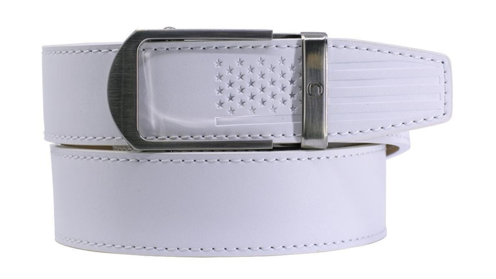 Nexbelt Smooth USA Flag Tip Debossed Dress Belt, Non-EDC, White, PCH6243