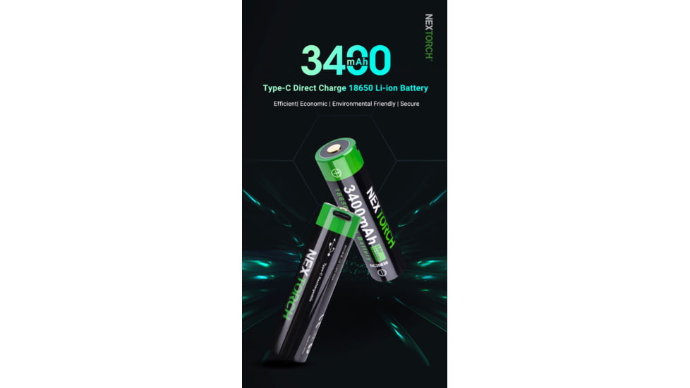 Nextorch 18650 USB-C Direct Recharge Battery, Black, BW20029
