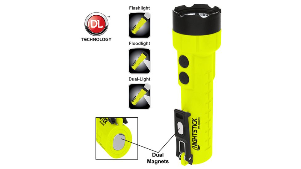 Nightstick Intrinsically Safe Permissible Dual-Light Flashlight w/Dual Magnets - Rechargeable, Green, XPR-5522GM