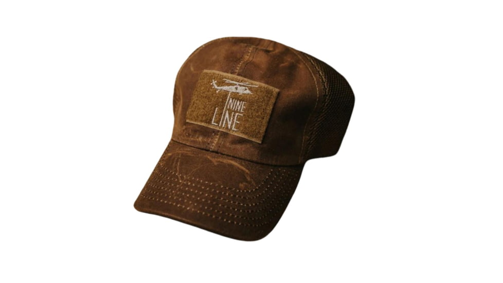 Nine Line Apparel Nine Line Tan American Made Mesh Back Hat with Dropline, EMB17-AMMBHAT-WAXTAN-PATCH