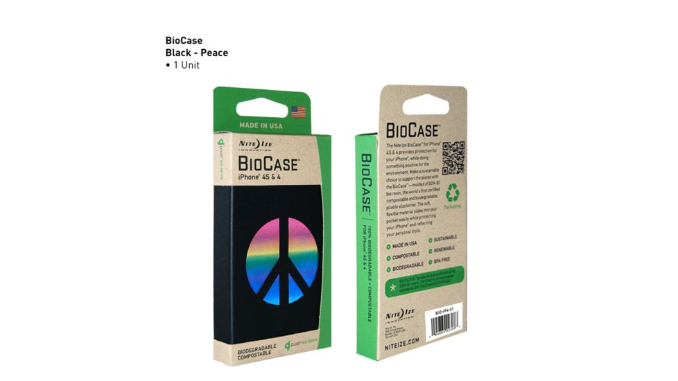 Nite Ize Biodegradable Bio Case for Iphone 4 &amp; 4S, Black Peace BIO-IP4-01G1