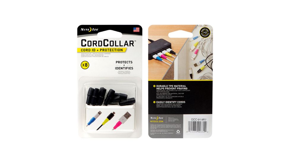 Nite Ize CordCollar Cord ID Plus Protection, 8 pack, Black, Universal GCC-01-8R7