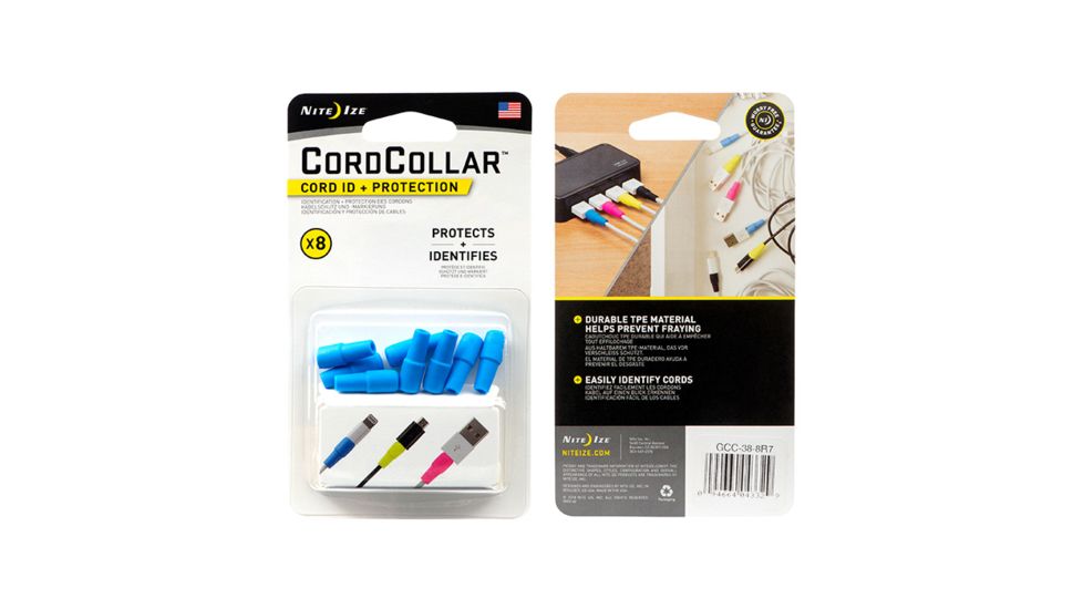 Nite Ize CordCollar Cord ID Plus Protection, 8 pack, Bright Blue, Universal GCC-38-8R7
