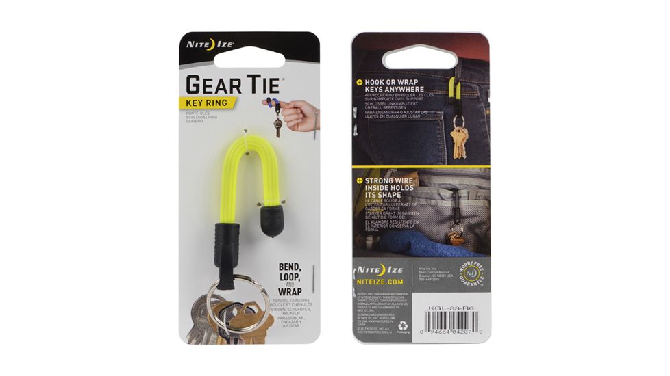 Nite Ize Gear Tie Key Ring, Neon Yellow, KGL-33-R6